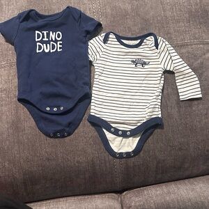 Baby Gear Blue and White Bodysuits with Dinosaur Theme